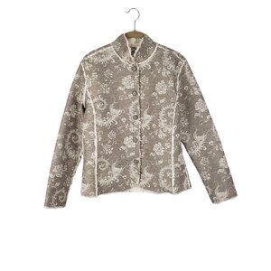 Chicos Tiberon Jacket Sherpa Faux Fur Lined Full Button Paisley Size 0/Small